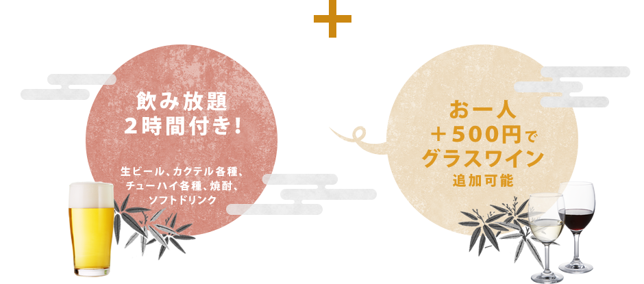 京都市東本願寺近くにある創作料理と京野菜のびすとろ KIZANOの貸切パーティー大皿プランならお食事プラス飲み放題2時間付き！さらにお一人につき+500圓でグラスワイン追加可能！